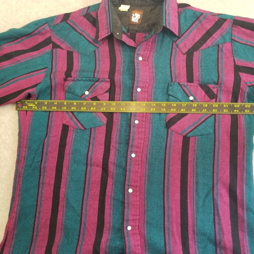 VTG Karman Shirt Mens Large Striped Pearl Snap Western Cowboy 90s Brushpopper - Picture 4 of 8